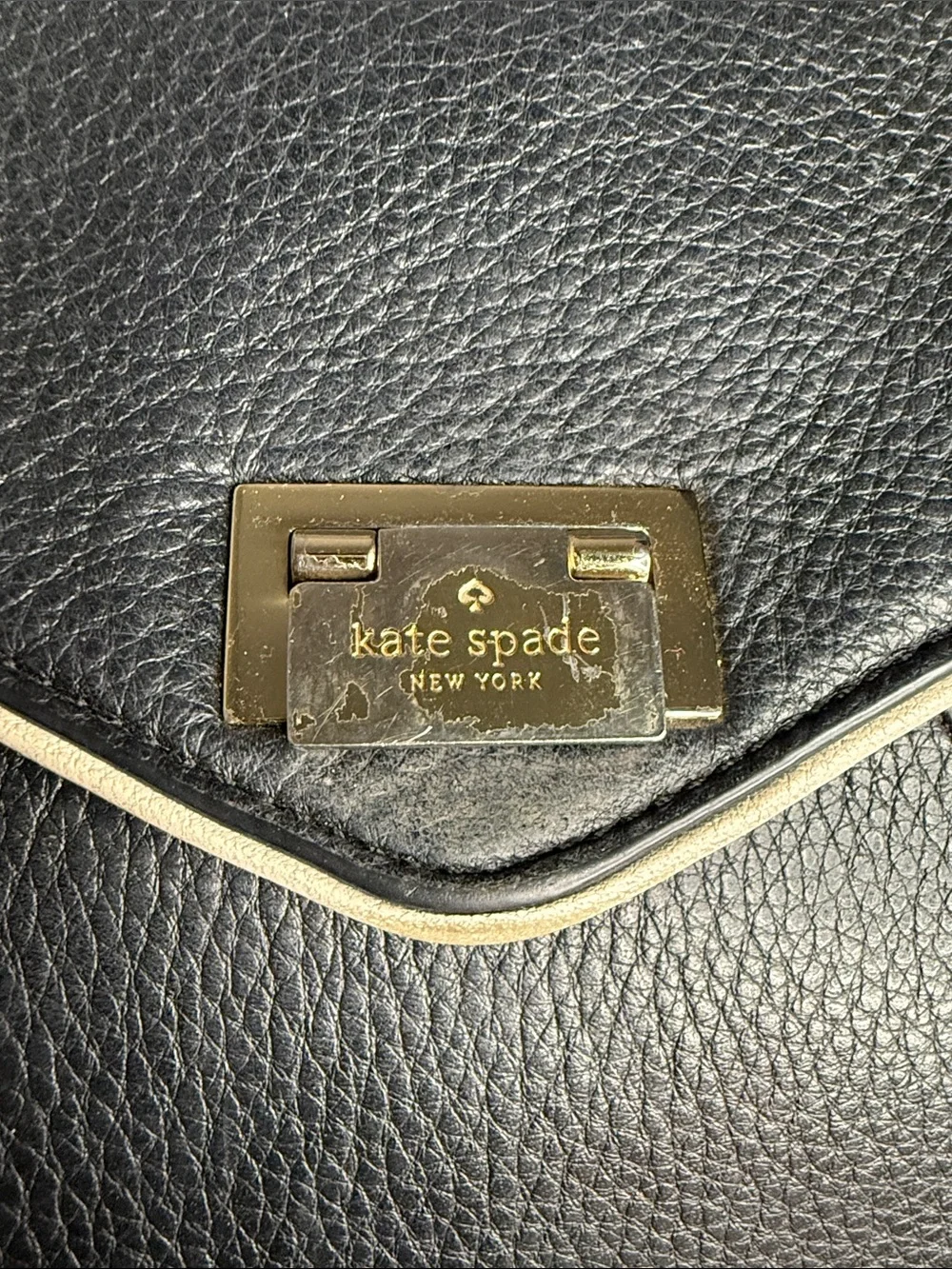 KATE SPADE Ivory & Black Colorblock Wesley Place Pebbled  Leather Handbag